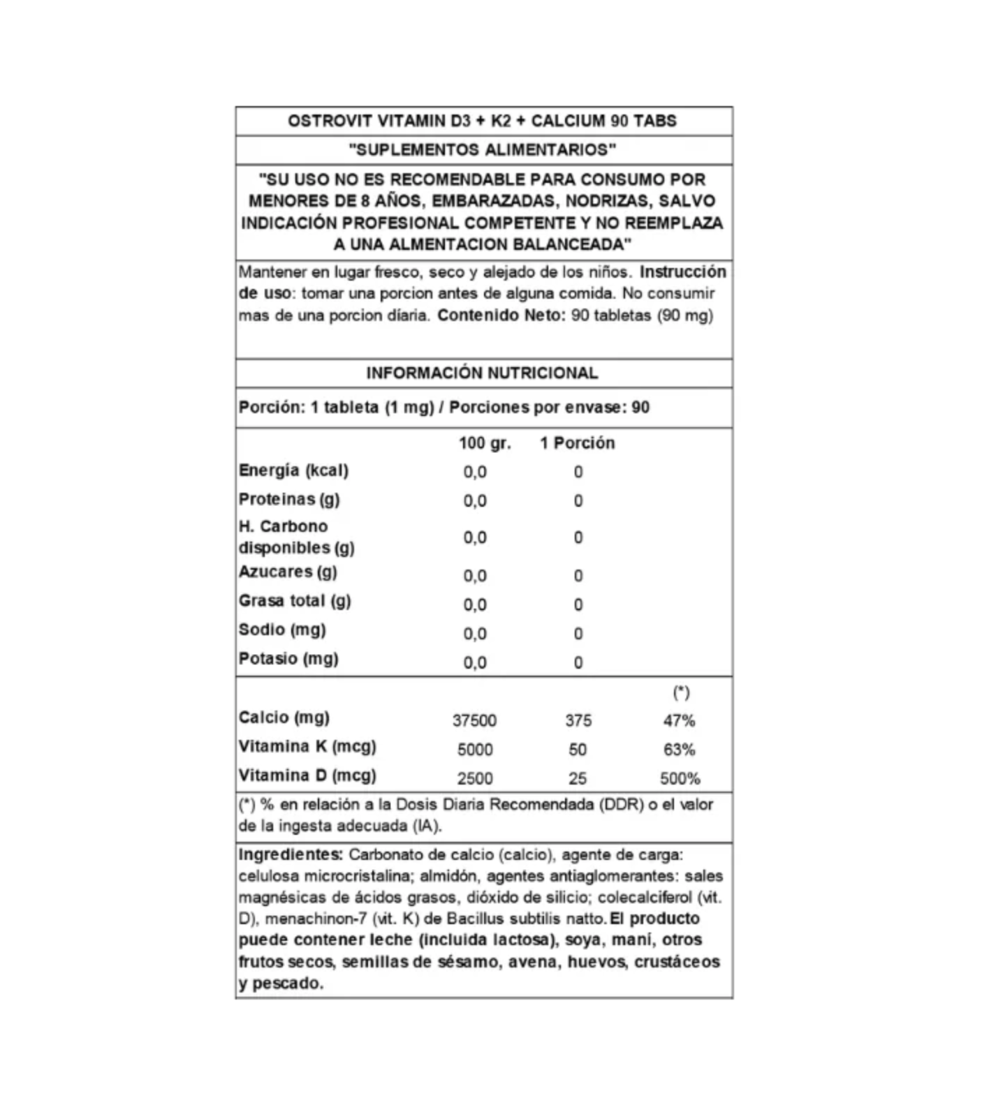 CALCIO VITAMINA D3+K2 - OSTROVIT / 90 TABS