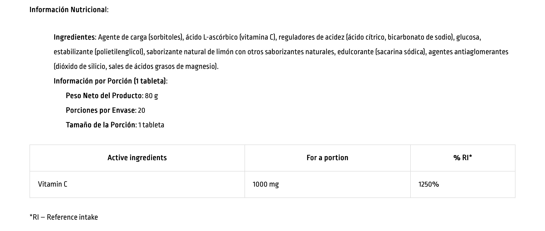 VITAMINA C 1000MG - OSTROVIT / 20 TABS