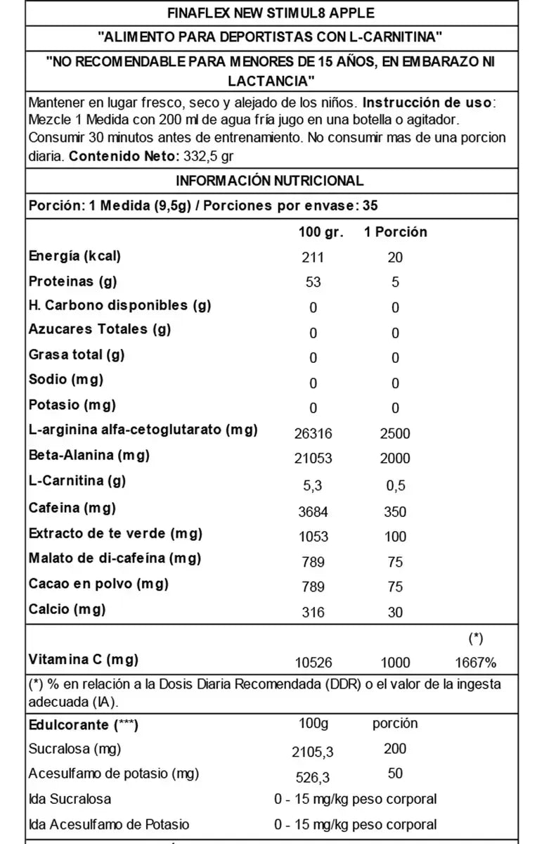 PRE-ENTRENO STIMUL8 FINAFLEX / 35 SERVICIOS